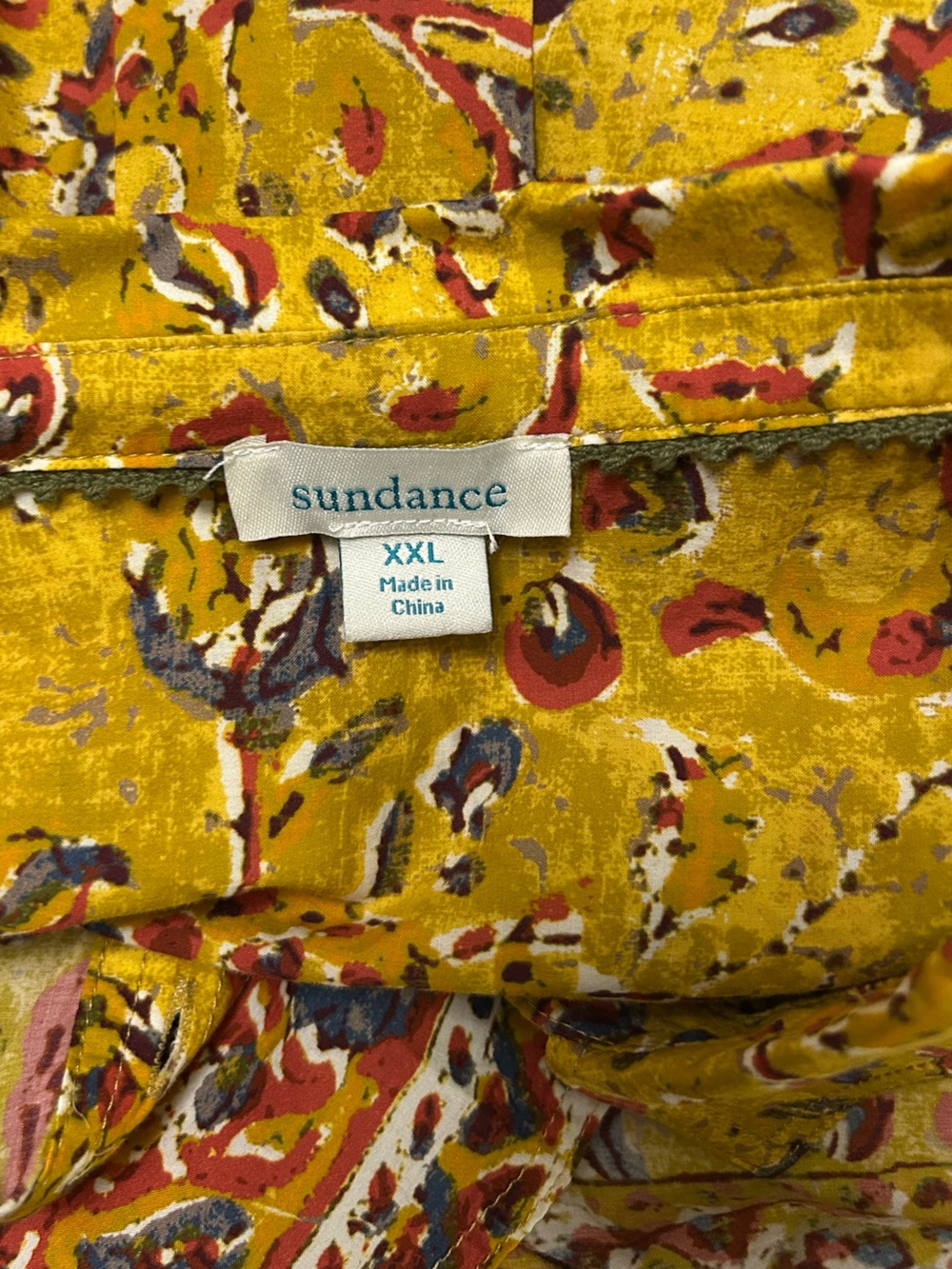 Sundance Mustard Paisley Button-Front Cotton Blouse XXL - Picture 3 of 9